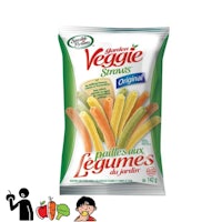 a bag of vegetable sticks with a person standing next to it