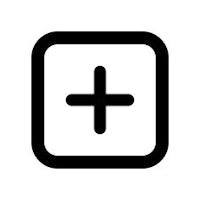 a black and white icon of a plus sign in a square