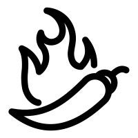 a black and white icon of a chili pepper on fire