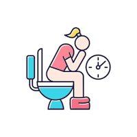 a woman sitting on the toilet with a clock