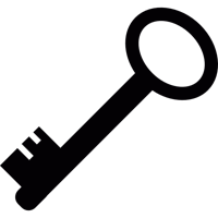 a black key icon on a white background