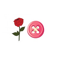 a button and a rose on a white background