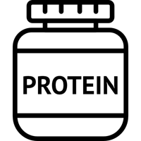 a black and white icon of a protein jar