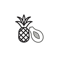 a black and white illustration of a pineapple and a papaya