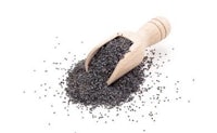 chia seeds in a wooden spoon on a white background