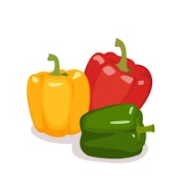 three different colored peppers on a white background