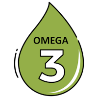 a green drop with the word omega 3 on it