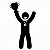 a silhouette of a person holding up a trophy