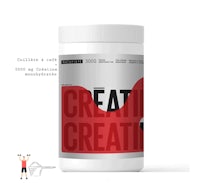 a jar of creatine with a person standing in front of it