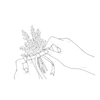 a drawing of a hand holding a bouquet of flowers