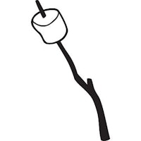 a black and white drawing of a marshmallow on a stick