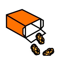 an orange box with nuts falling out of it