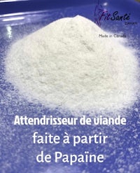 a white powder on a blue plate with the words attendisseur de vienna faite a partie de papapine