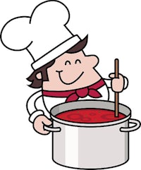 a chef cooking soup in a pot vector | price 1 credit usd $1